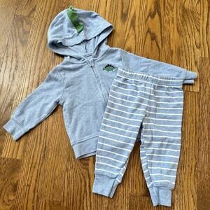 Carter’s dinosaur hoodie and striped pants outfit, size 6-9M